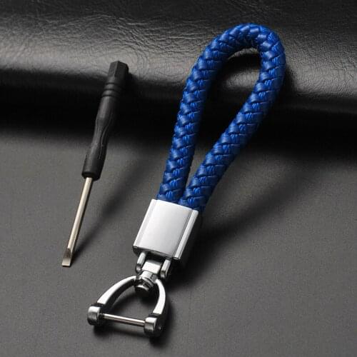 Handmade Woven Leather Car Keychain Detachable Metal 360 Degree Rotating Horseshoe Buckle Key Chain for Men Car Key Ring
