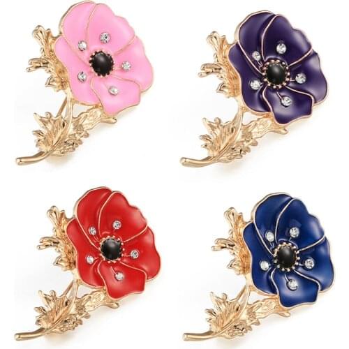 Fashion Red Pink Blue Purple Poppy Flowers Corsage Enamel Brooches Coat Lapel Pins Badge Memorial Veterans Jewelry Soldier Gifts