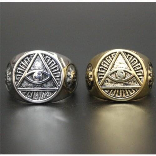 Size 7-14 Cool Eyes Ring316L Stainless Steel Man Fashion Golden Silver God Eye Ring
