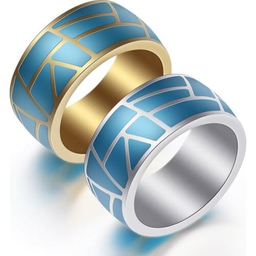New Classic Epoxy Enamel Blue Ring Stainless Steel Jewelry Men Wedding Ring Gifts For Men Jewelry Wide Rings