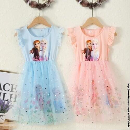 Disney Girls Clothes Summer Dress Flying Sleeve Frozen Elsa Infant Dresses Sofia princess Tutu Dress Toddler Dress for Baby Girl