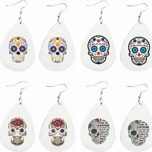 Wholesale Sugar Skull Sunflower Earrings Faux Leather Earrings