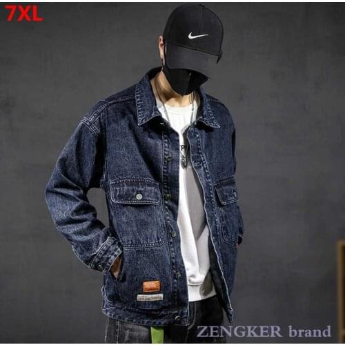 Autumn denim jacket mens plus size loose black top plus fat plus size mens jacket gown tide streetwear mens jacket