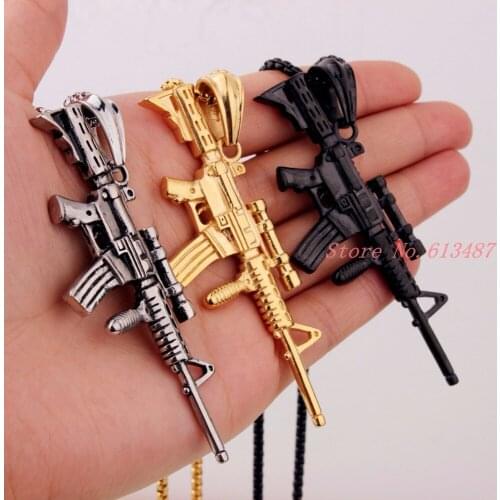 New 3 Colors Select Sniper Gun Stainless Steel Model Fire Weapon Pendant Necklace Cool Male Boy Jewelry Free Shipping