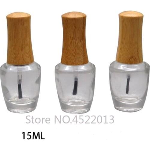 Free Shipping 15ml 20pcs/lot Transparent Nail Polish Bottle with Bamboo Cover Plastic Nail Polish Refillable Bottles