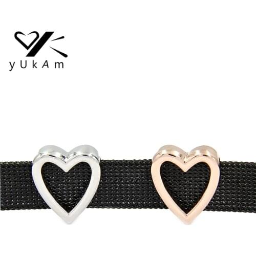 YUKAM Keeper ing Lovely Hollow Heart Slide Charms Keepers fit Stainless Steel Mesh Bracelets for Women Girls Jewelry Accessories