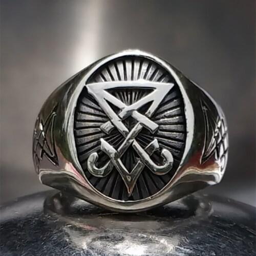 Sigil of Lucifer Satanic Seal of Satan Baphomet Signet Stainless Steel Ring Pagan Jewelry