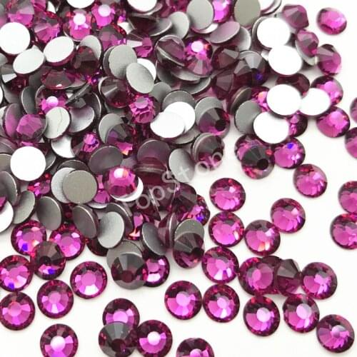 TopStone Pink Rose Fuchsia Opal Color SS3~SS34 Flat back Rhinestones Non Hotfix Silver Foiled Back Stone for Nail Art Making