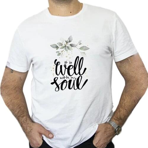 Inspirational Quote Hymn - It Is Well with My Soul - Men T Shirt Boys Fine Art Printing Apparel Script Calligraphy Faith Belief