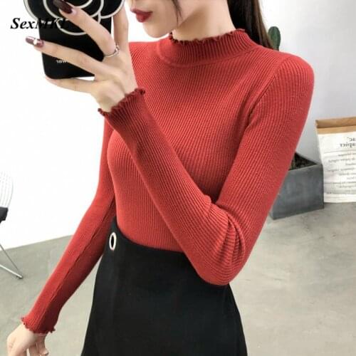 Turtleneck Ruched Women Sweater High Elastic 2020 Autumn Winter Fashion Sweater Women Slim Sexy Knitted Pullovers Pink White