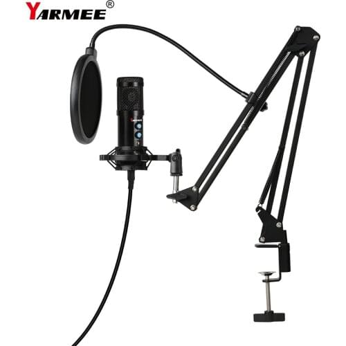 YARMEE Computer USB microphone for PC latop computer use in singing recording meeting arm stand for microphone