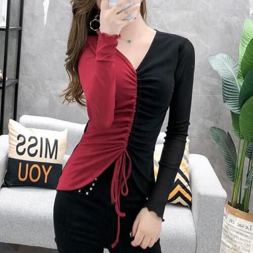 Women 2021 Spring Autumn New Elegant V-neck Long Sleeve Patchwork Casual Blouses Female Chic Casual Feminina Shirt Tops A358