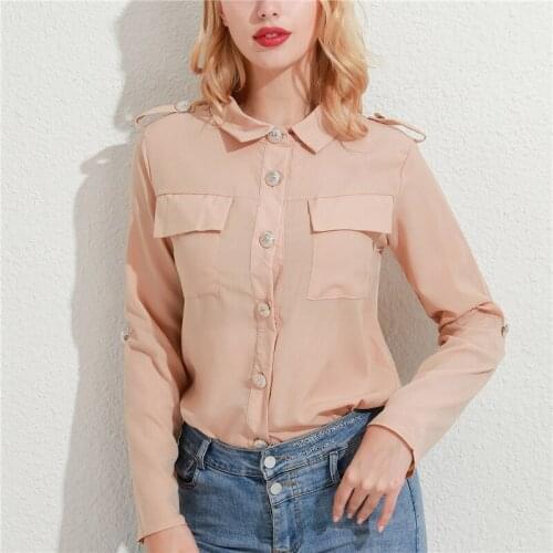 2020 Womens Formal Blouse Fashion Long Sleeve Blouse Button Decor Tunic Ladies Solid Color Shirts For Female New Women Clothing