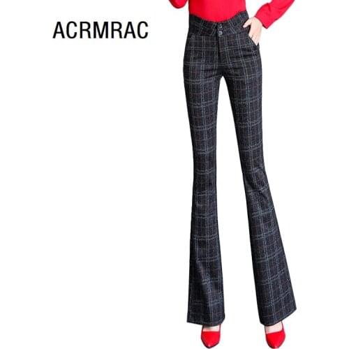 Women pants Slim spring autumn High waist Plaid Flare pants casual pants Women 091