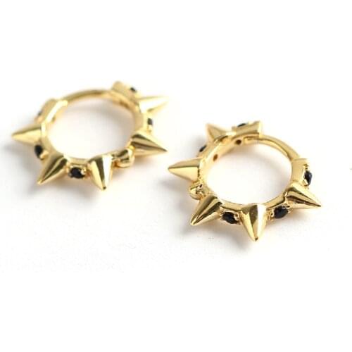 925 Sterling Silver Earrings Fashion Punk Style Rivets Zircon Round Ear Ring Ear Bone Ear Buckle Wild Female Silver Ear Jewelry