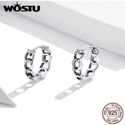WOSTU New Authentic 925 Sterling Silver Simple Chain CZ Stud Earrings for Women Plated platinum Silver Jewelry DXE960