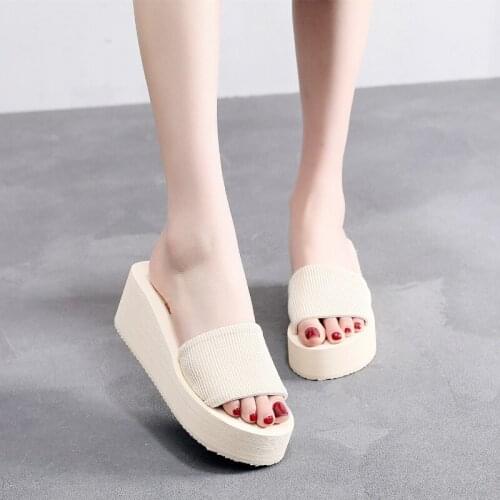 Summer Wedges Slippers Women Platform Mules Slipper Fashion High Heeled Shoes Outdoor Beach Sandals Ladies Slides Flip Flop 40