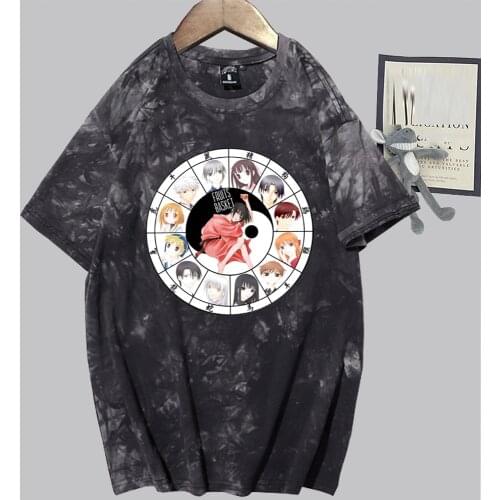 Fruits Basket Anime Cartoon Short Sleeve Female Tops Tees Harajuku Mnaga Souma Yuki Souma Kyo Honda Tohru T-shirt Tie Dye Unisex