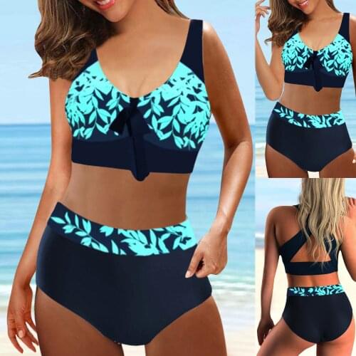 Womens Swimwear 2021 Plus Size Bikinis 2021 Woman Bathing Suit Print Split Bikini Set Swimsuit Sexy Beachwear Digital Tankini