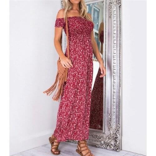 Sexy Strapless Beach Summer Dress Sundress Vintage Bohemian Maxi Dress Robe Femme Boho Floral Women Split Long Dresses Vestidos