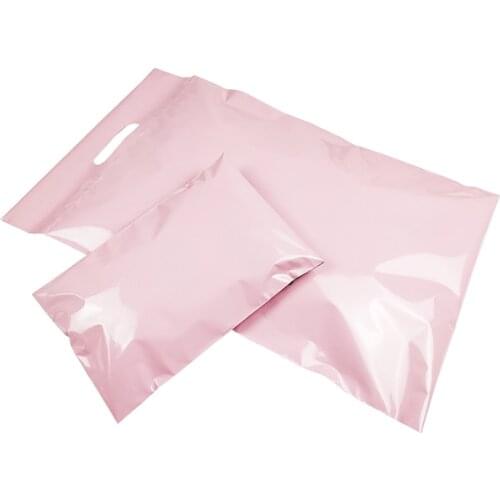 100Pcs Blank Poly Mailers Light Pink Courier Bag with Handle Clothes Packaging Shipping Bags Self Adhesive Plastic Envelopes