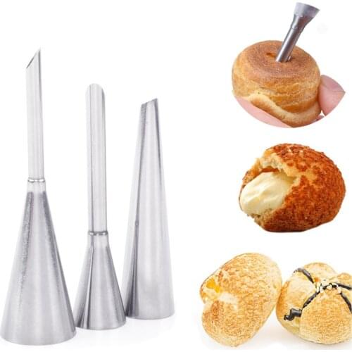 2/3/4pcs Eclair Puff Nozzles Stainless Steel Cupcake Syringe Cream Piping Tips Cream Piping Tip Kit Confectionery Tools