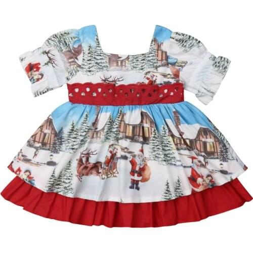 2019 Retro Dress Toddler Kids Baby Girl Christmas Clothes Flared Party Santa Swing Dress Size 2-6T
