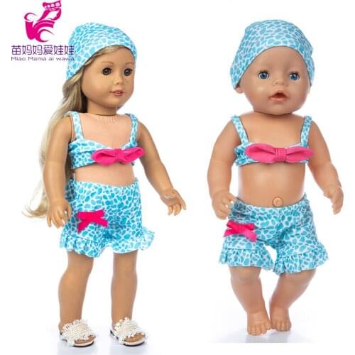 43cm Baby New Born Doll Clothes Bikini with Cap Toys Wears 18 Inch Girl Doll Swimming Clothes