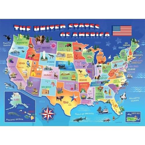 New 5D DIY Diamond Painting America Map Needlework Cross Stitch mosaic Full Square/Round Diamond Embroidery decoration Gift P687