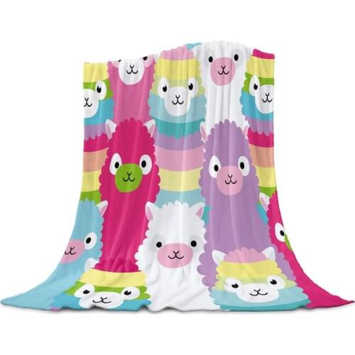 Alpaca Rainbow Cute Colorful Cartoon Throw Blanket Home Decoration Sofa Blanket Warm Microfiber Blankets for Bedroom