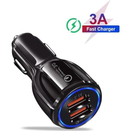 18W Dual USB QC 3.0 Car Charger Quick Charge 3.0 Phone Charging Car Fast Charger 2Ports USB Portable Charger for iPhone12 Xiaom