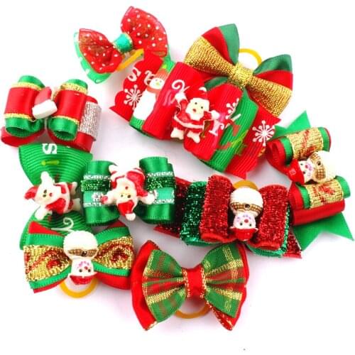 20pcs/lot Christmas Dog Hair Bows Dog Cat Kitten Hair Bows Clips Puppy Fur Grooming Products Festival Dog Accessories