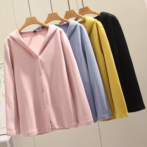 Basic Style Women Cotton Hood Collar Cardigan New Colors Womens Knitted Hoodie Solid Color Sweater Spring Fall Hotlist 2021 s883