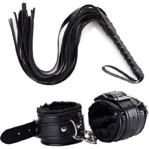 BDSM Bondage Set Plush Handcuffs With Whip Sex Slave Games for Adult Racing Riding Horse Flogger Erotic Accessories for Couples
