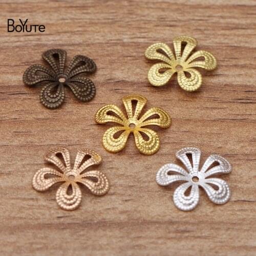 BoYuTe (200 Pieces/Lot) 15MM Stamping Metal Brass Flower Materials Diy Hand Made Jewelry Findings Components