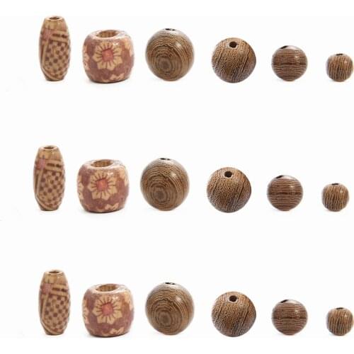 20~100pcs Natural Big Hole Fancy Wood Beads Oval Round Ball Loose Spacer Beads for Bracelet Necklace DIY Jewelry Making Vintage