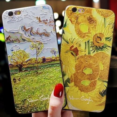 Van Gogh Oil Painting Embossed Phone Case for iPhone 11 12ProMax XS MAX XR Capa Soft TPU Back Cover for iPhone X 8 7 6 Plus Case