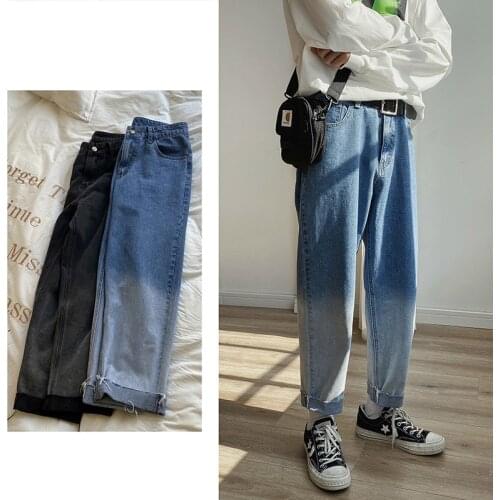 2020 Mens Gradual Change Color Casual Pants Stretch Slim Fit Cargo Pocket Jeans Baby Blue Biker Denim Trousers Big Size M-5XL