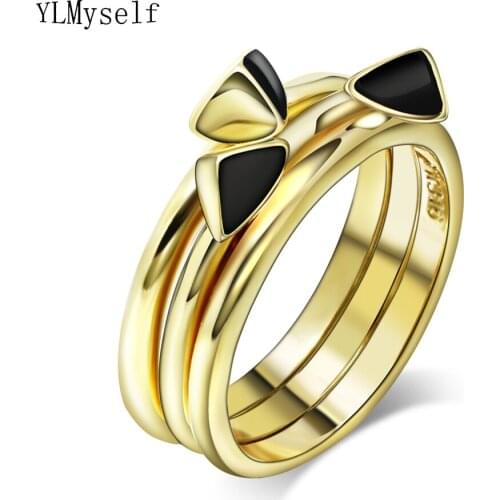 3pcs sets 316l Stainless Steel Jewelry & Accessories crystal fashion jewellery Gold-color ring Titanium Steel rings for women