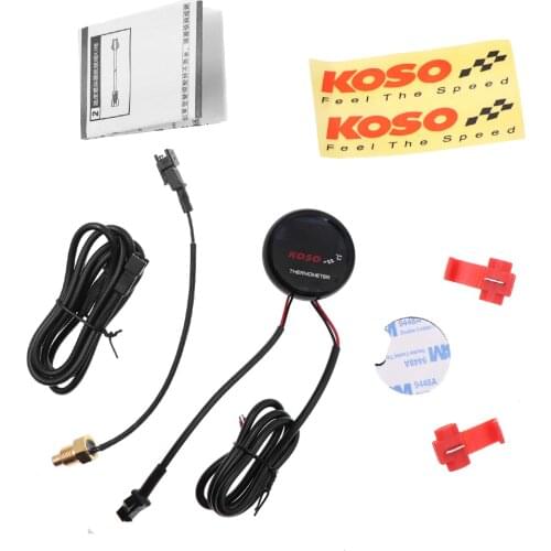 KOSO Thermometer Instruments 0°C-120 Degree Red/Blue LCD Digital Round Water Temperature Meter With Sensor Fit for Motorcycle