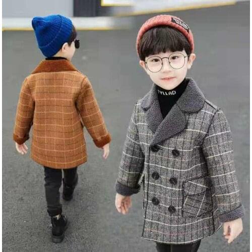 New Autumn Winter Plus Velvet Plaid Jackets Outwear For Boys Children Clothing Thick Coats 2 Colors Baby Kids Boys Outerwear