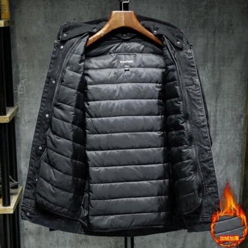 2021 Men Black/blue Winter Jean Jackets Outerwear Warm Denim Coats New Liner Thicker Winter Wool Large Size M-4XL