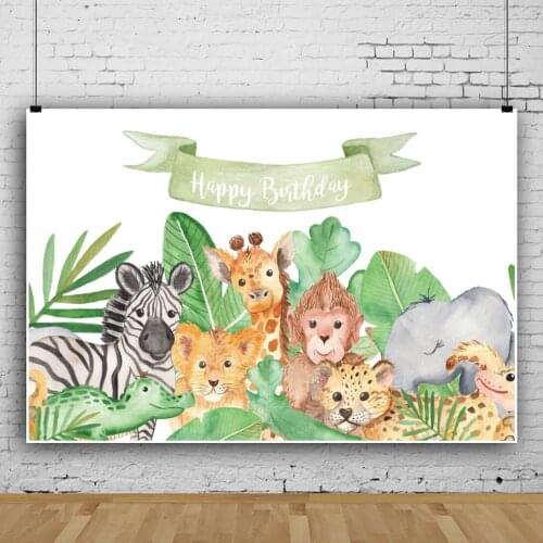 Laeacco Jungle Safari Happy Birthday Party Photocall Child Portrait Personalized Poster Photo Backdrops Photographic Backgrounds
