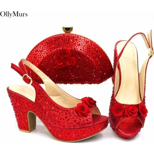 Summer Fashion Rhinestone Party Shoes And Bag Set For Women African Style Gold Shoes And Bag Set For Party Free Shipping