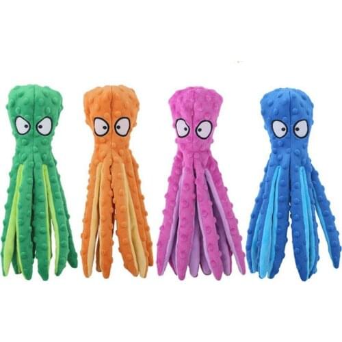 8 Legs Octopus Soft Stuffed Plush Dog Squeaky Cartoon Orange Octopus Puppy Pet Toy Colorful Squid Dog Toy Pet Supplies