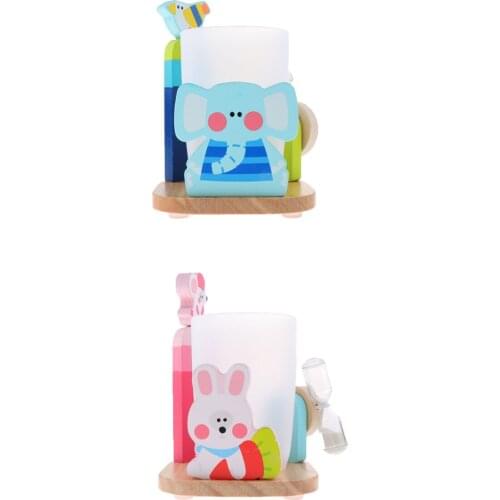 Kids Toothbrush Cup Toothpaste Holder Set with 3 Minutes Brushing Timer for Bathroom Accessories - Elephant
