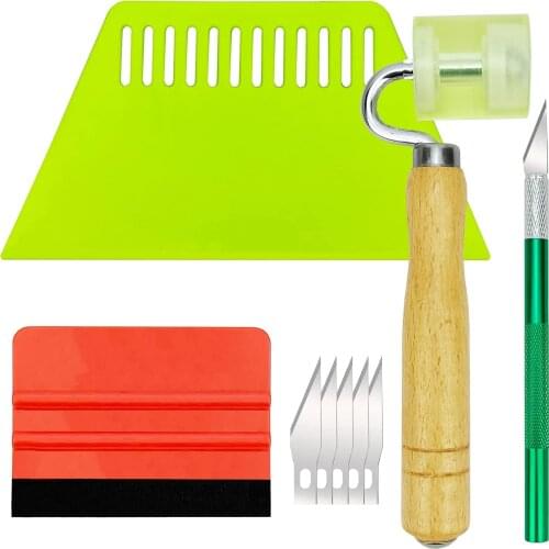 Wallpaper smoothing tool kit for mounting the package window tint film with slit roll, felt scraper, trim