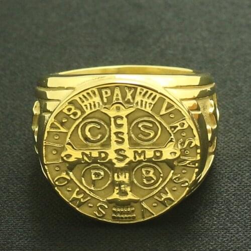 Size 6 To Size 15 Newest Unisex Saint Benedict of Nursia Christianity Jesus Exorcism 316L Stainless Steel Ring