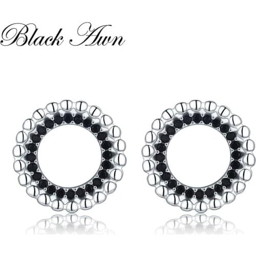 2021 New Classic 925 Sterling Silver Natural Black Spinel Engagement Stud Earrings for Women Fine Jewelry T202