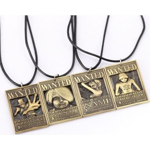 ONE PIECE Wanted Poster Necklace Ace Law Nami Sanji Warrant Pendant Necklace Friendship Men Anime Jewelry Choker Accessories